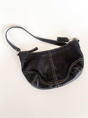 Vintage Coach Black Leather Shoulder Bag Y2K Small Hobo Purse
